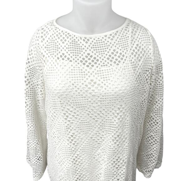 NEW Mango MNG Sandrita White Geometric Knit Long Sleeve Mini Shift Slip Dress 16 - Picture 3 of 5